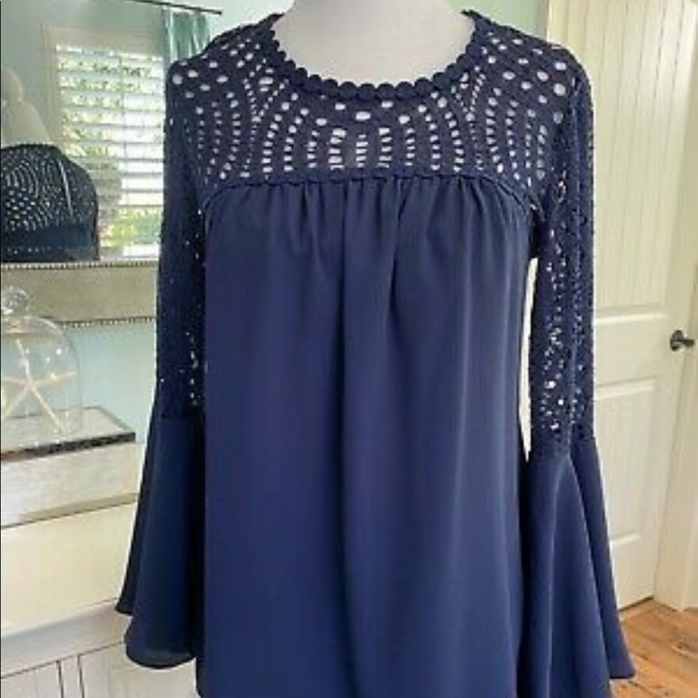 Lilly Pulitzer Navy Long Sleeve Blouse with Lace
